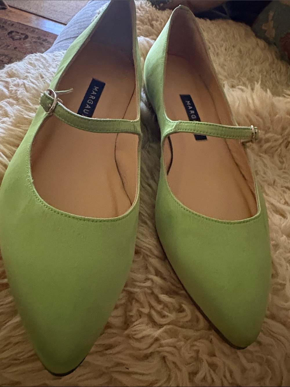 Margaux Lime Green Pointed Mary Jane Flats sz 37 1/2 - Picture 4 of 4